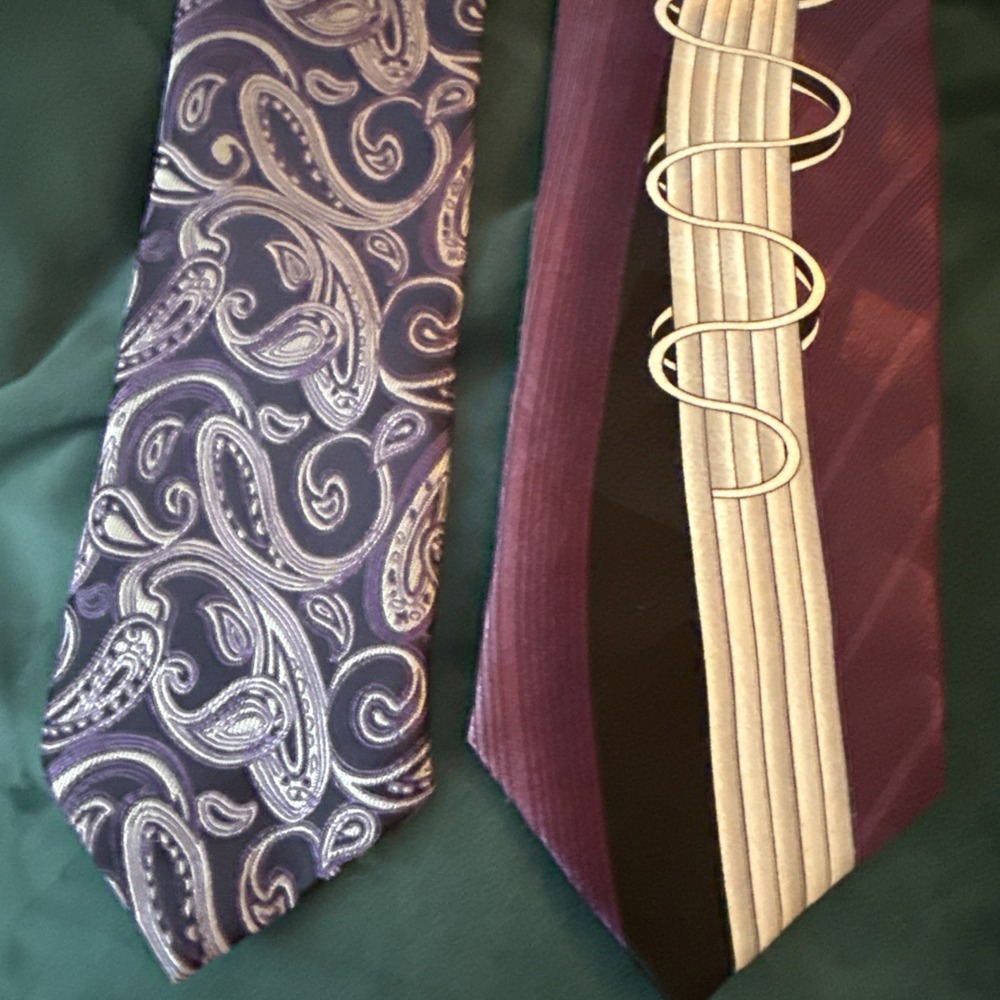 Lot of 2 Purple Polyester Ties, Retro & Paisley Prints- Options